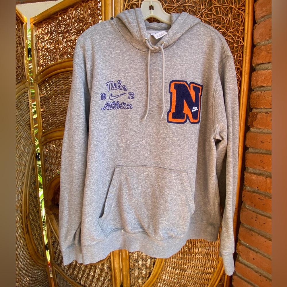 Nike Gray Hoodie with Orange and Blue Embroidered Logo Size Large
